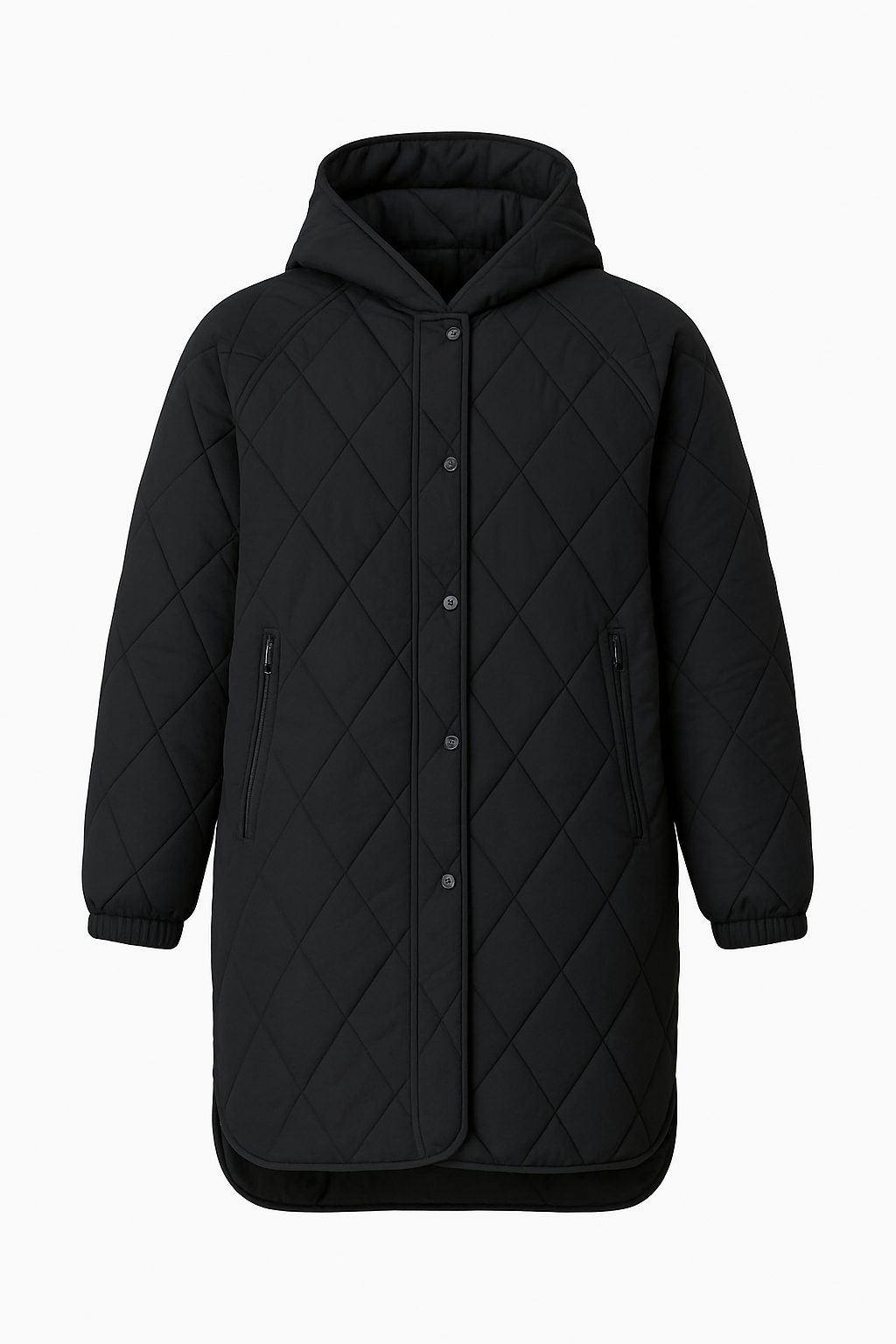 Relaxed Fit Quilted Hooded Midi Puffer Jacket