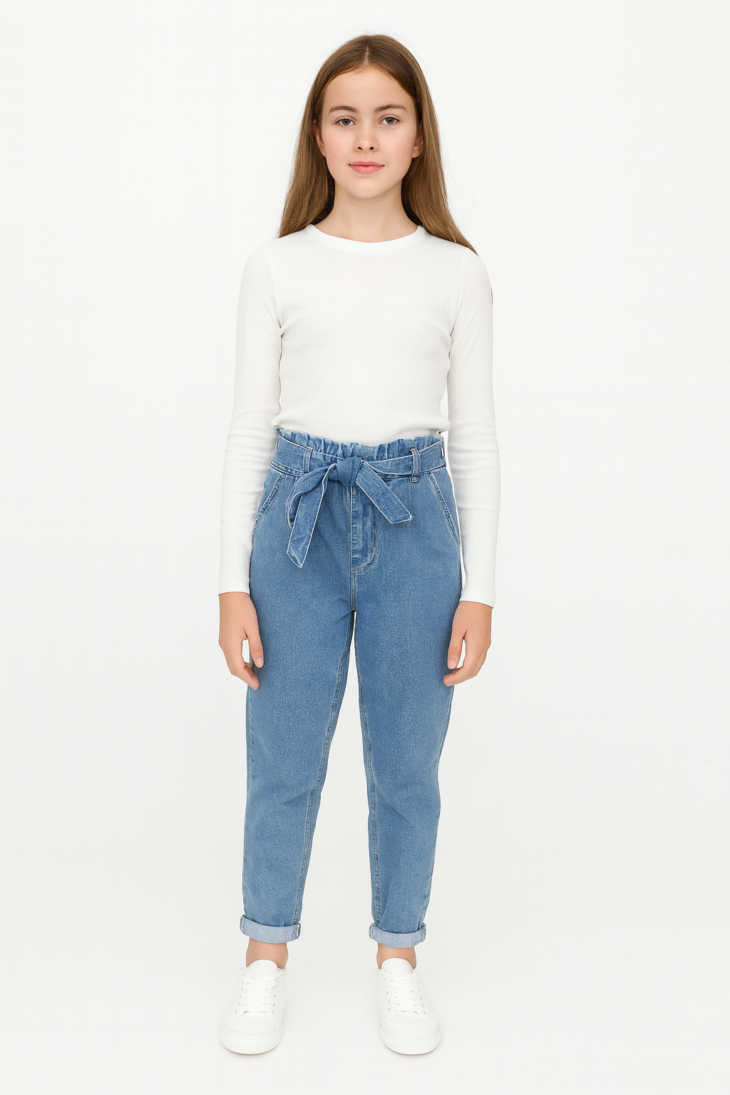 Paperbag Waist Girls' Denim Trousers