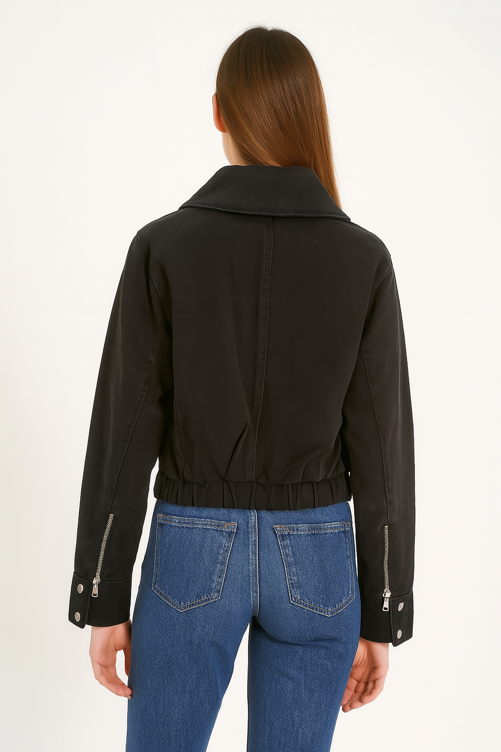 Multi Zip Utility Cropped Faded Denim Jacket