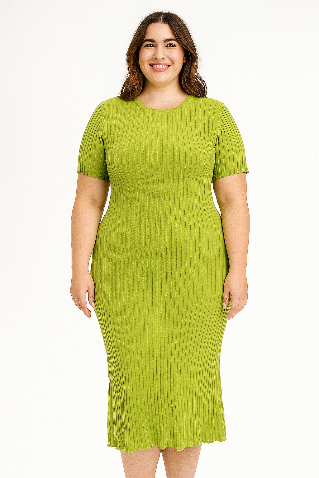 Short Sleeves Ribbed Viscose Blend Knit Extremely Stretchy Midaxi Dress