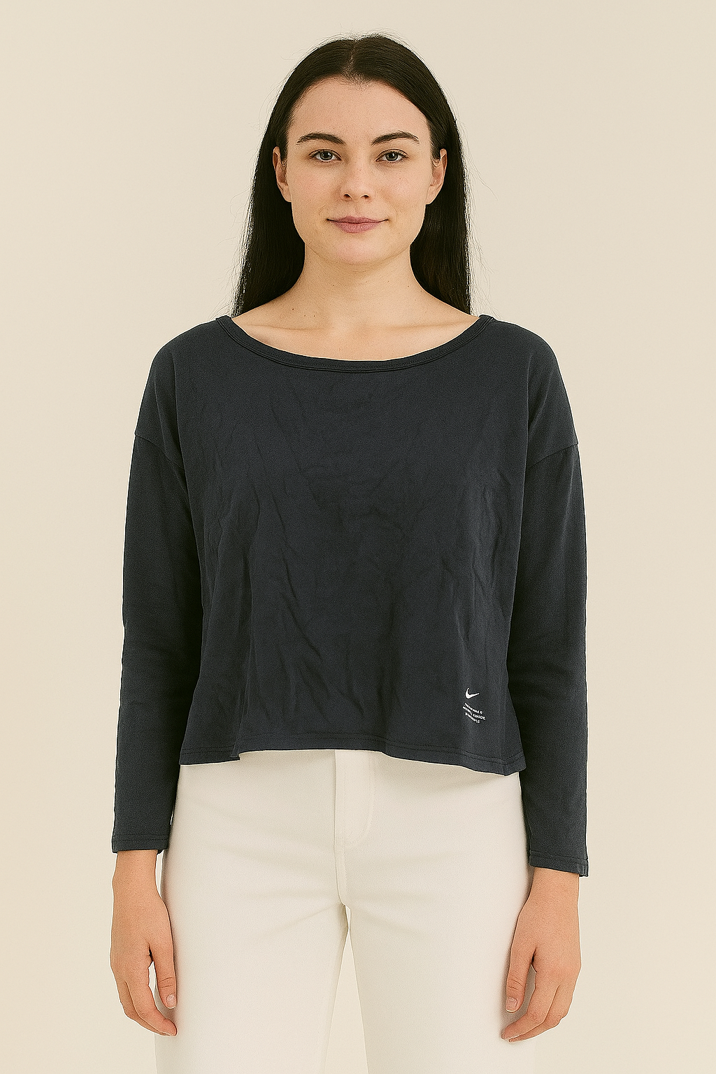 Long Sleeve Cropped Relaxed Fit Cotton Top