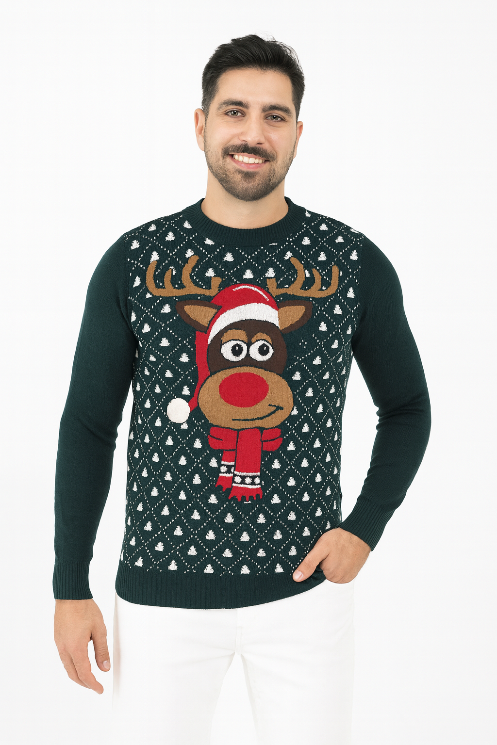 Festive Reindeer Knitted Men's Christmas Jumper