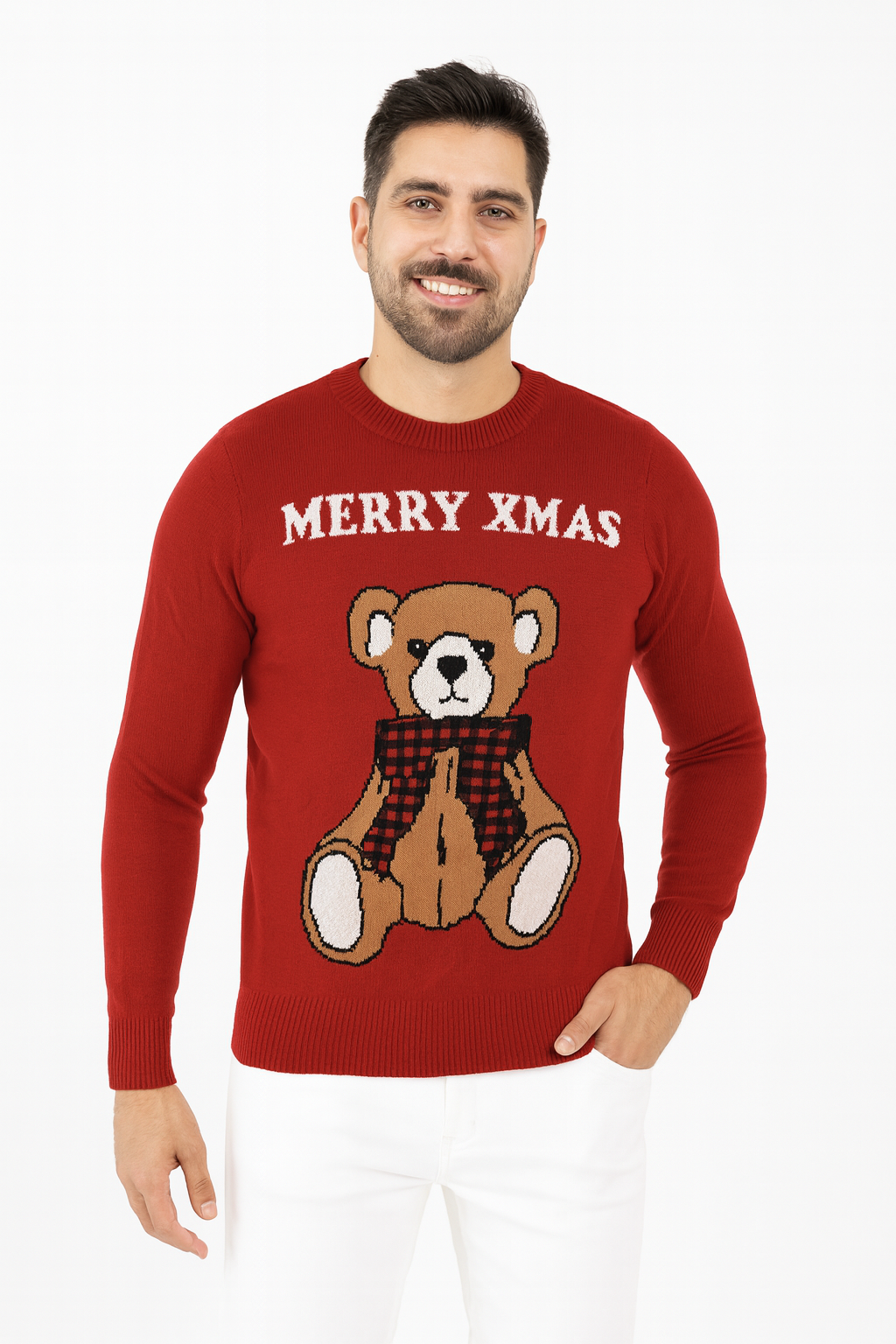 Festive Teddy Bear Men's Knitted Christmas Jumper