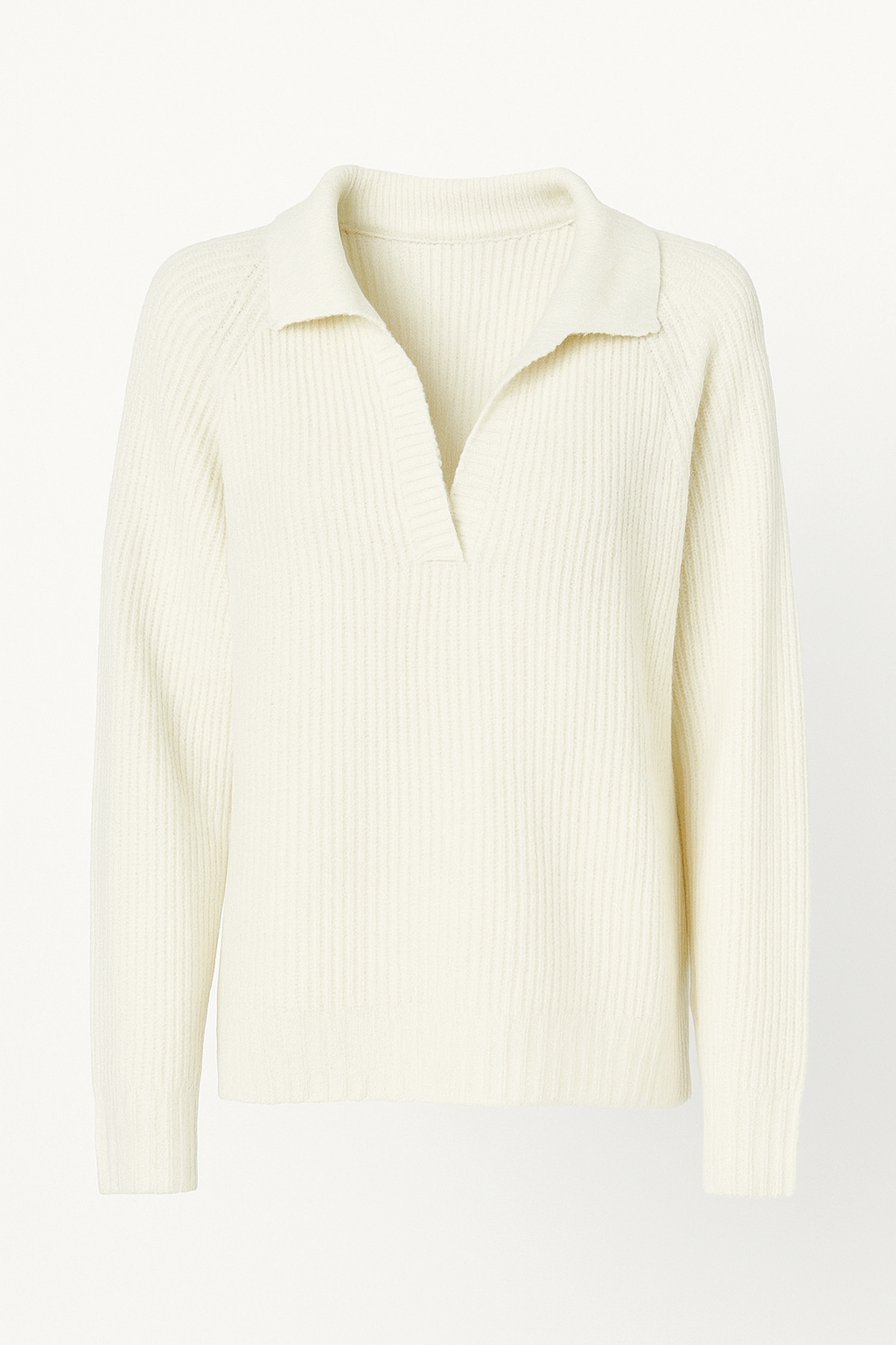 Ribbed Knit Collard V-Neck Relaxed Fit Jumper
