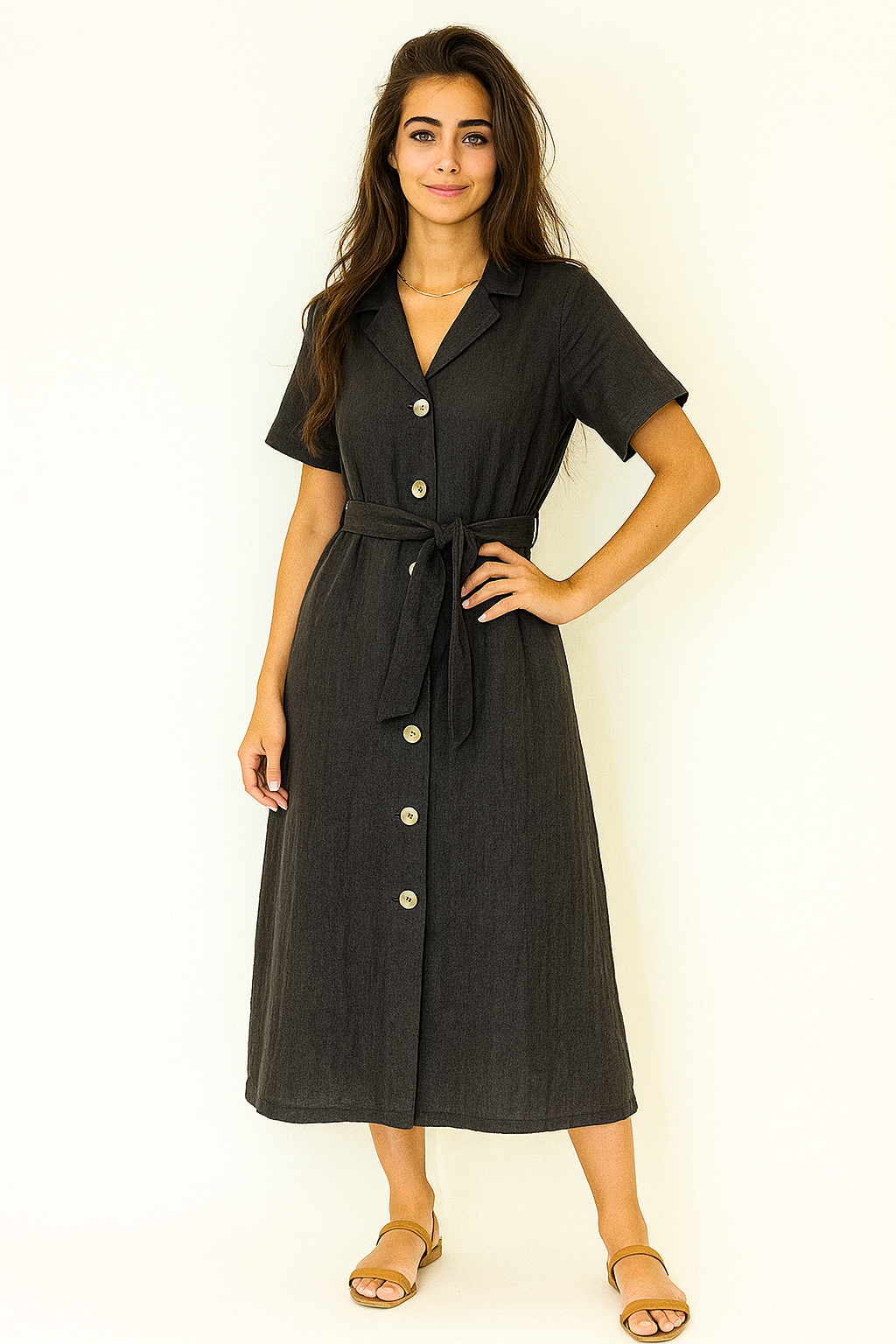 Cheesecloth Cotton Fabric Lined Tie Up A-Line Dress