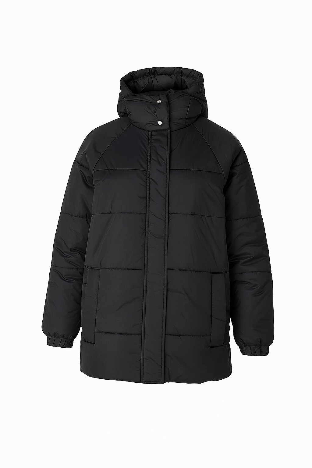 High Collar Black Hooded Lightweight Puffer Jacket