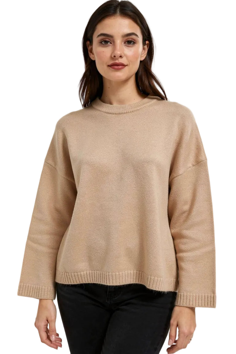 High Crew Neck Fuzzy Knitted Cropped Jumper