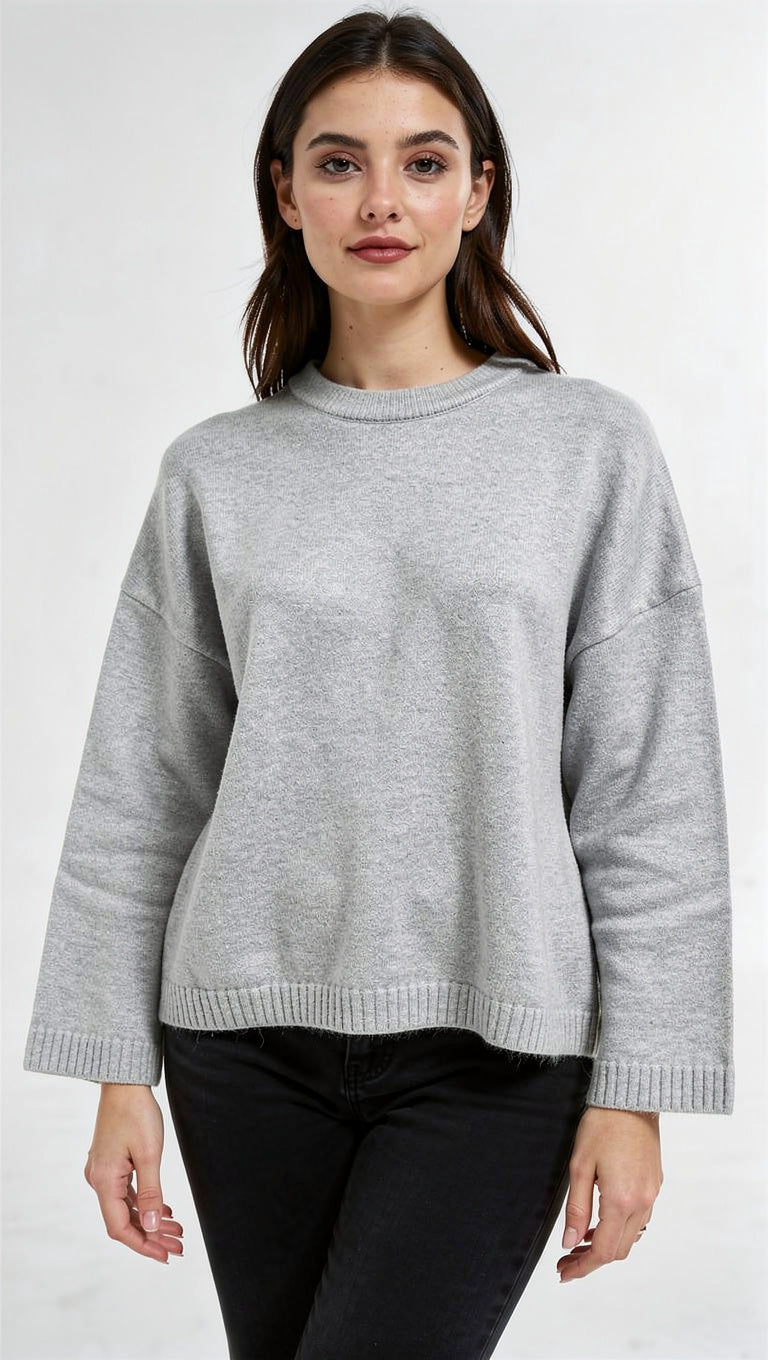 Wholesale Women's High Crew Neck Fuzzy Knitted Cropped Jumper (BOX OF 7)