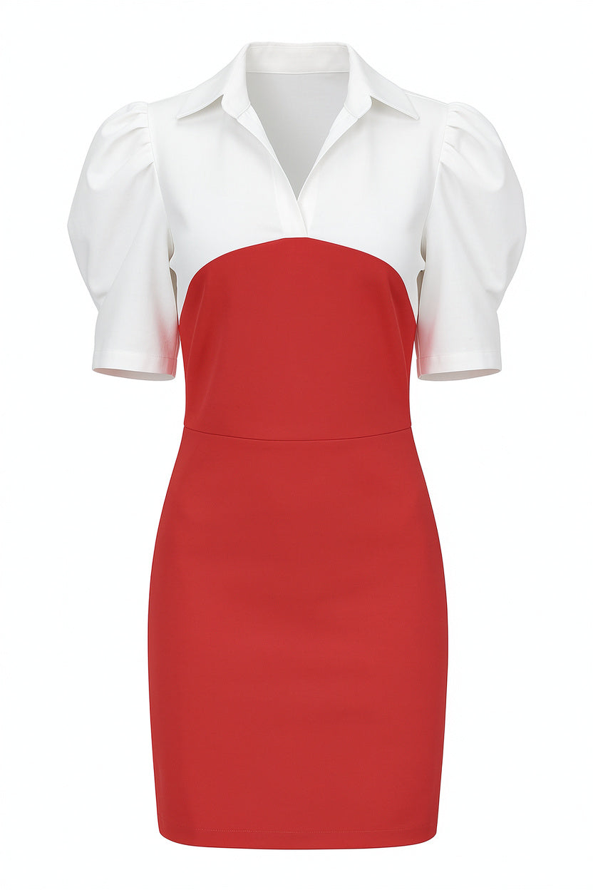 Puff Short Sleeve Viscose Blend Stretchy Mini Dress