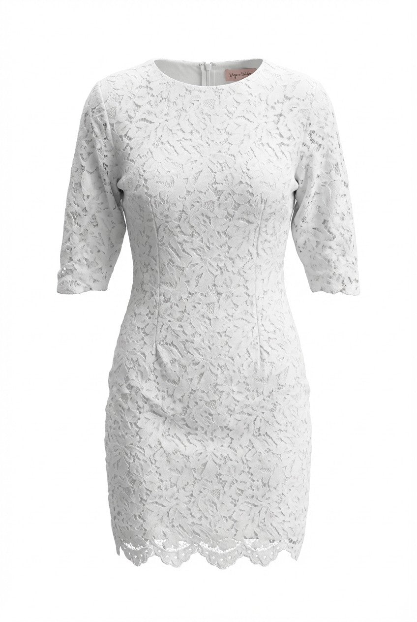 White Lace Knee Length Bodycon Dress