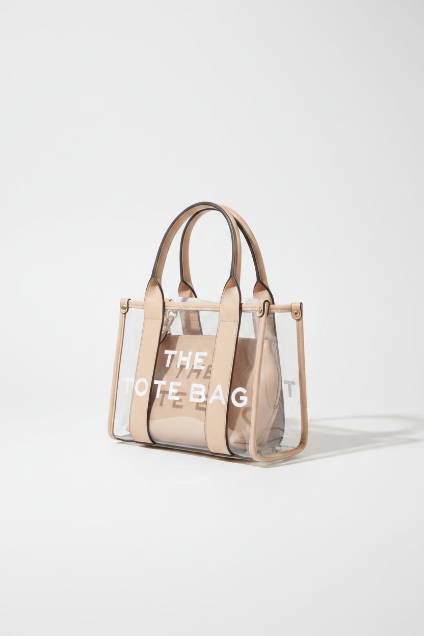 Clear Medium Size Tote Bag And Makeup Purse 2 in 1 Set