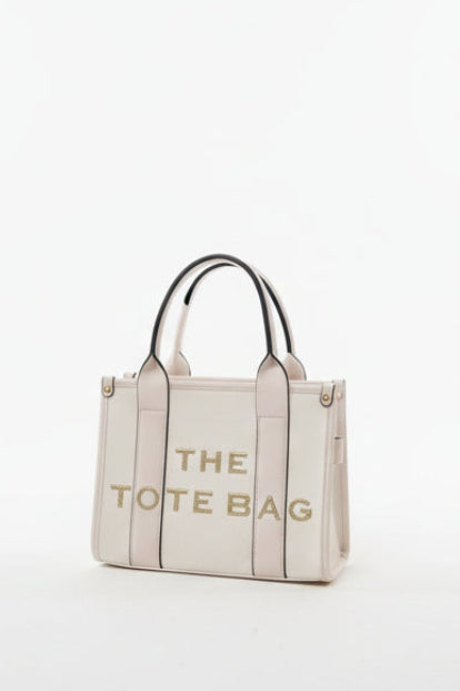 Textured Vegan Leather Adjustable Strap Small Slogan Tote Bag