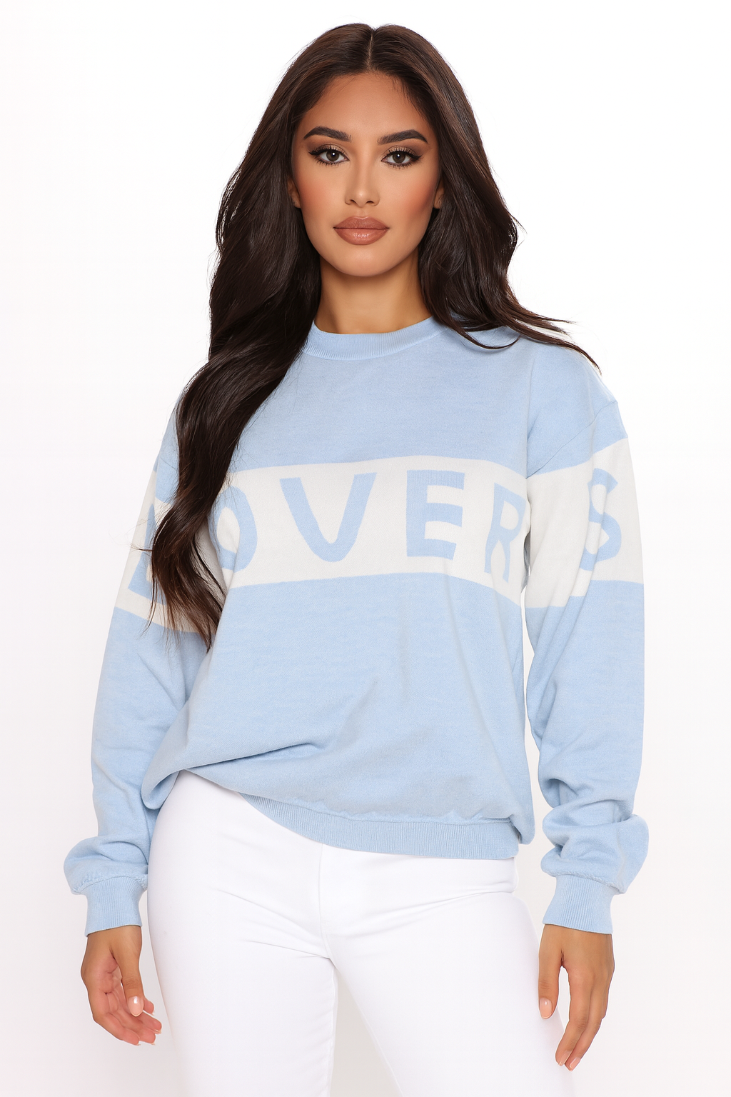 Baby Blue Lover's Slogan Sweatshirt