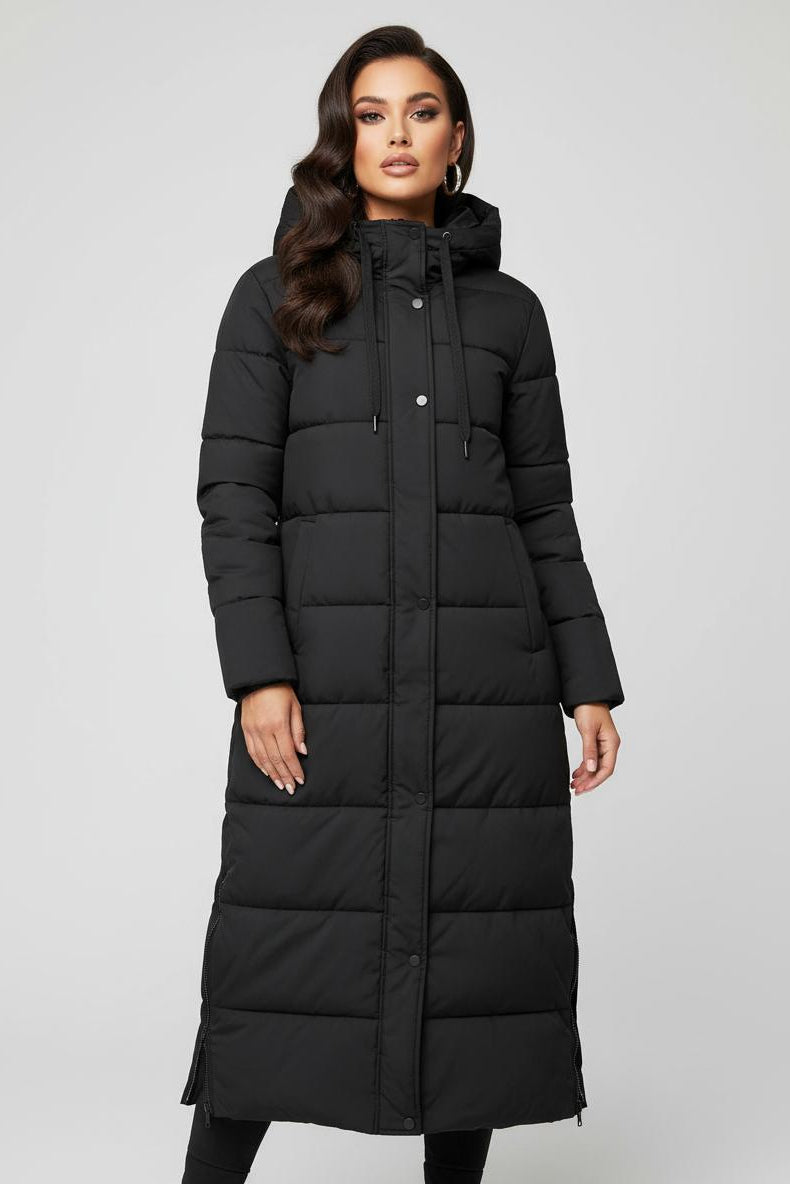 Black Hooded Side Zip Detail Tall Girl Friendly Puffer Coat