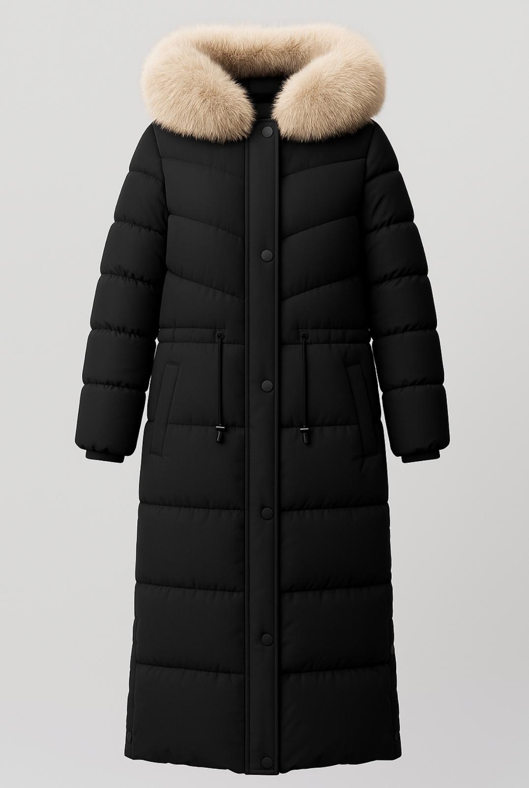 Faux Fur Hooded Long Drawstring Puffer Coat