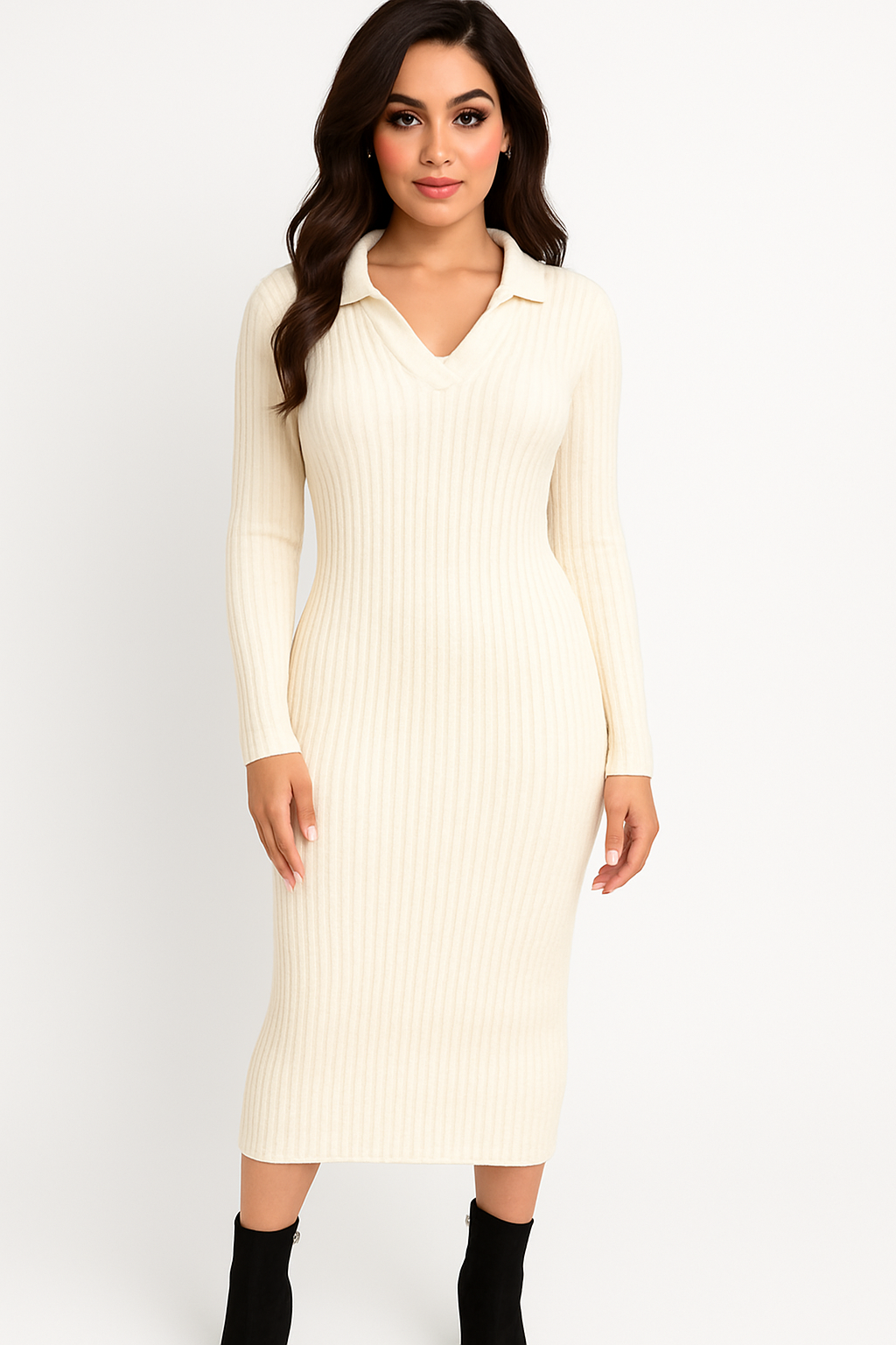 Large Collar Midaxi Knitted Dress