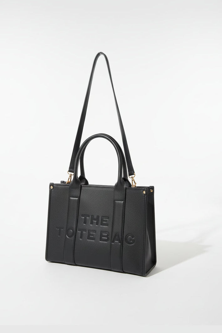 Vegan Leather Monotone Slogan Medium Tote Bag