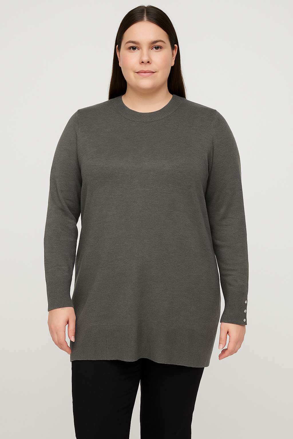 Relaxed Fit Pearl Button Longline Viscose Blend Jumper