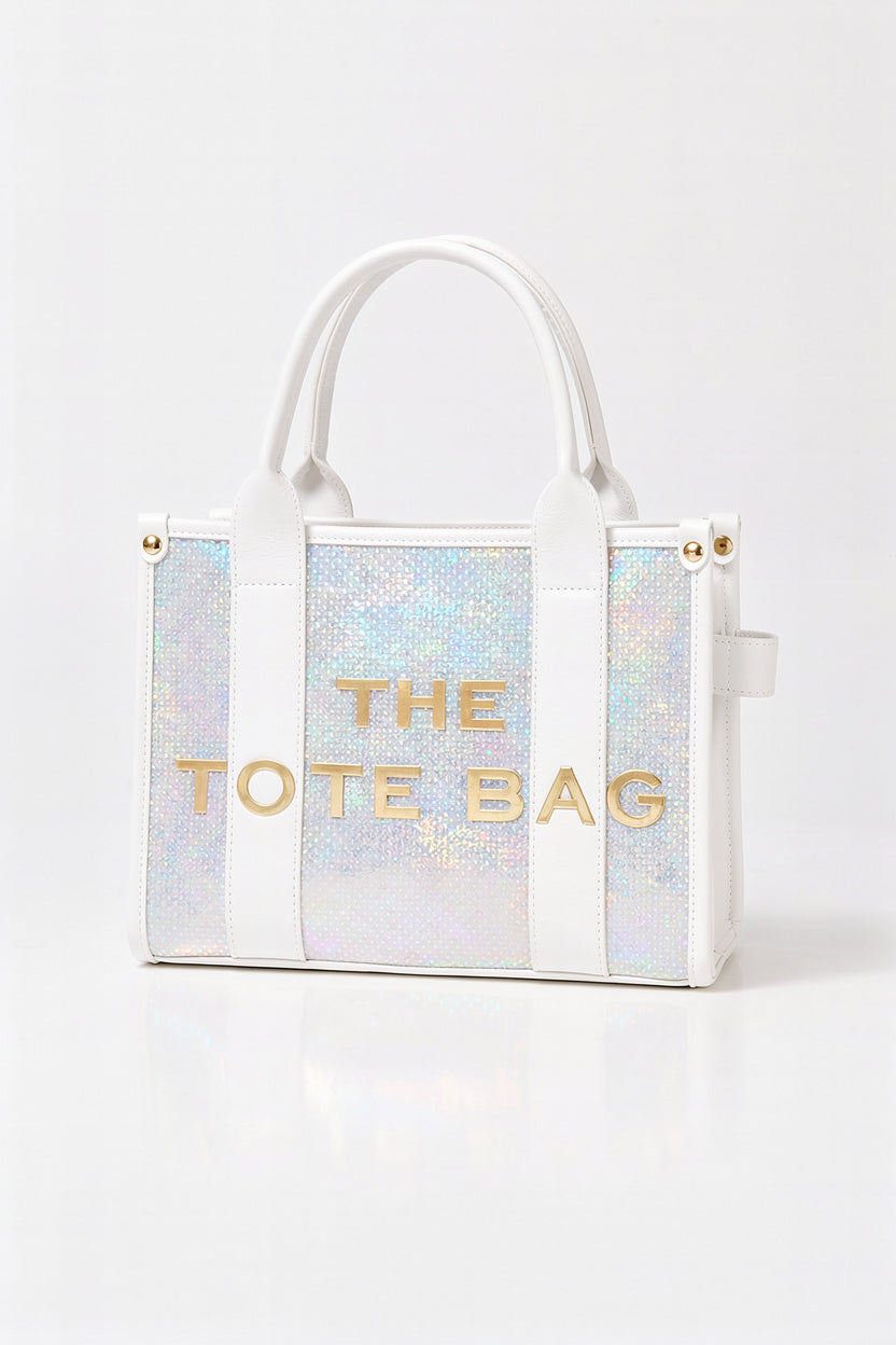 Metallic Glitter Detail Medium Size Tote Bag