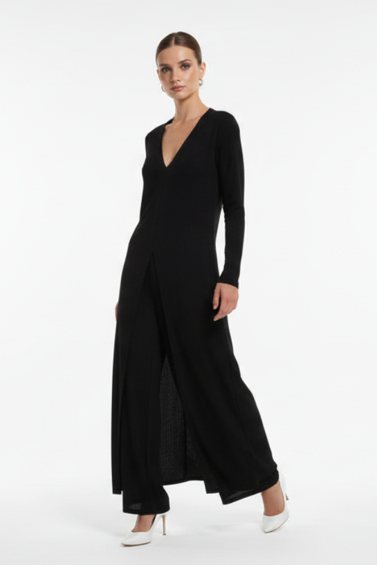 Tall Girl Friendly Long Tunic And Wide Leg Crinkled Viscose Coord Set