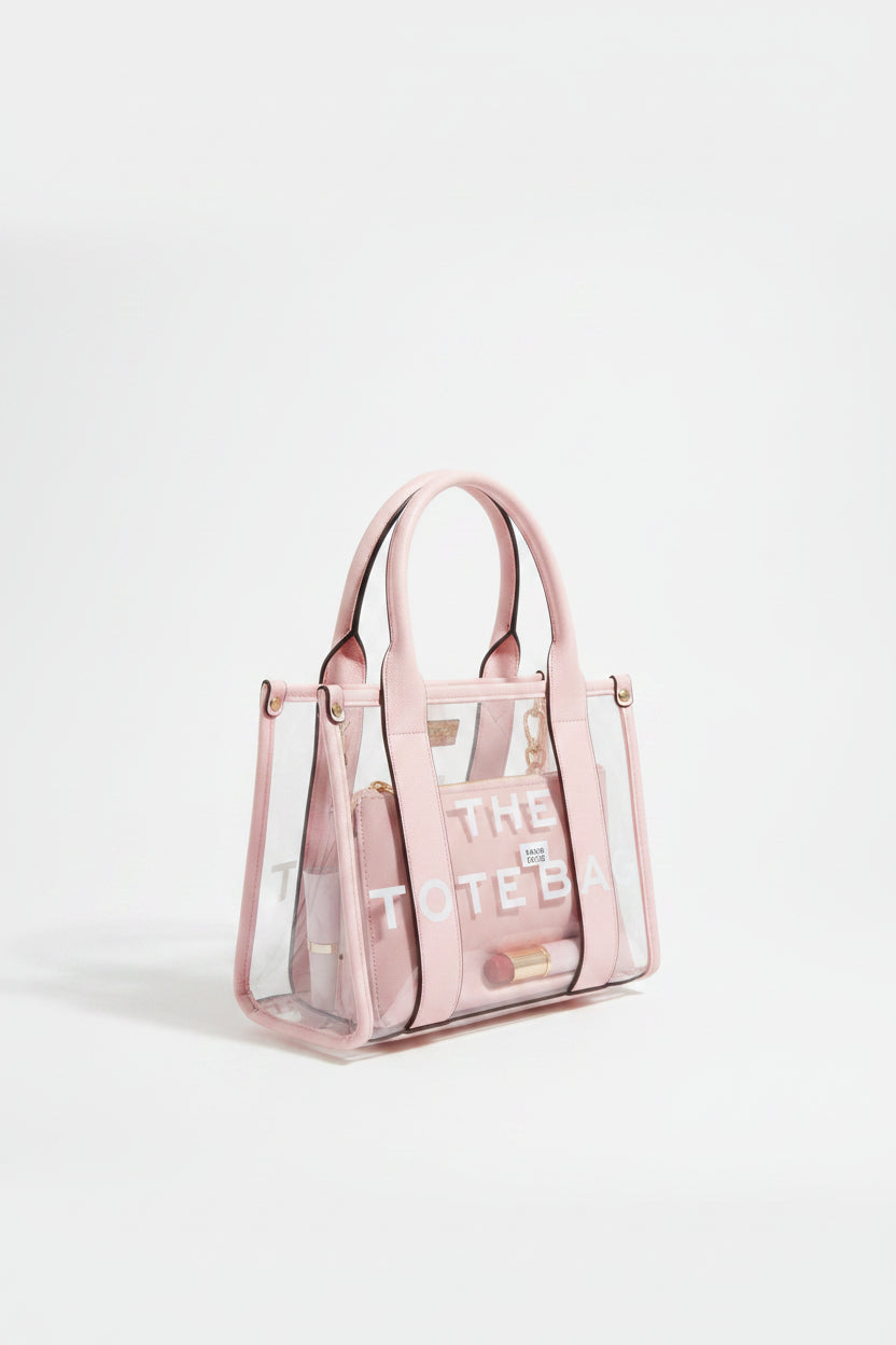 Clear Medium Size Tote Bag And Makeup Purse 2 in 1 Set
