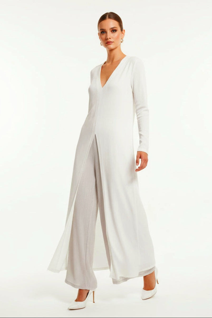 Tall Girl Friendly Long Tunic And Wide Leg Crinkled Viscose Coord Set