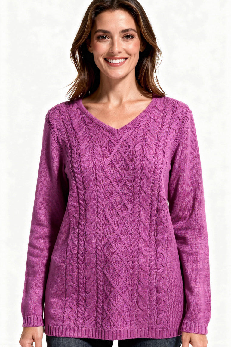 V-Cut Neckline Cable Knit Jumper