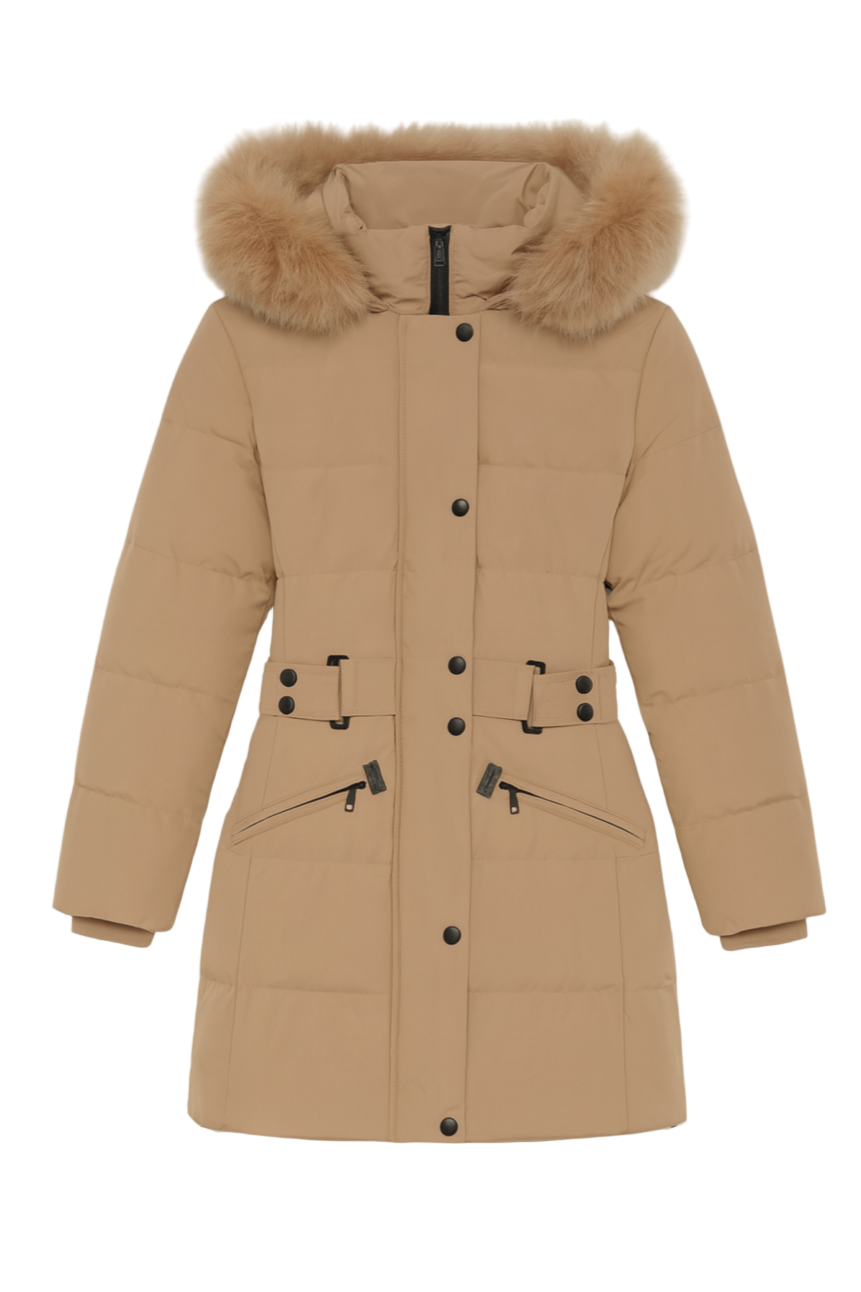 Wholesale Women's Camel Faux Fur Dark Handwear Puffer Jacket (PACK OF 6)