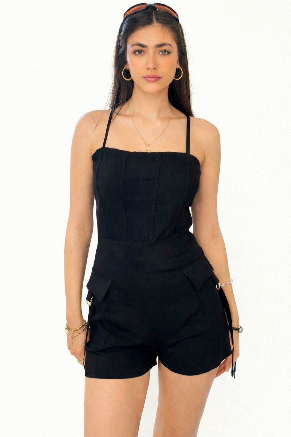 Wholesale Women's Adjustable Straps Cargo Style Stretchy Playsuit (PACK OF 2)