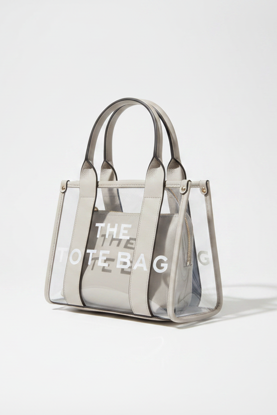 Clear Medium Size Tote Bag And Makeup Purse 2 in 1 Set