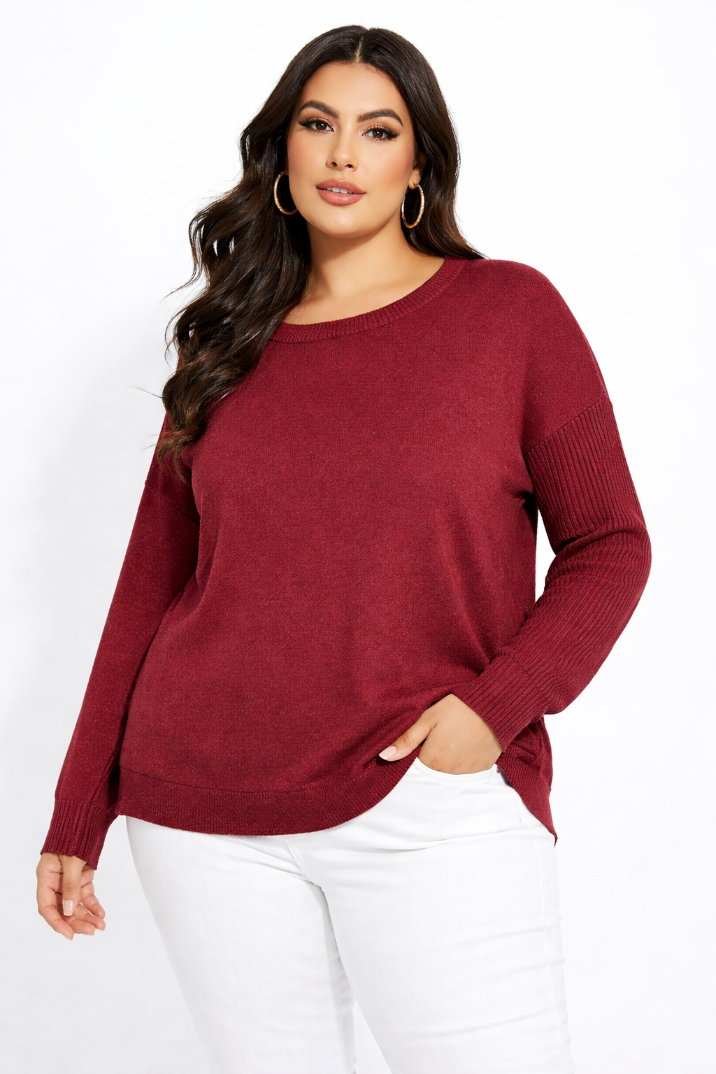 Fine Knit Cotton Blend Longline Jumper
