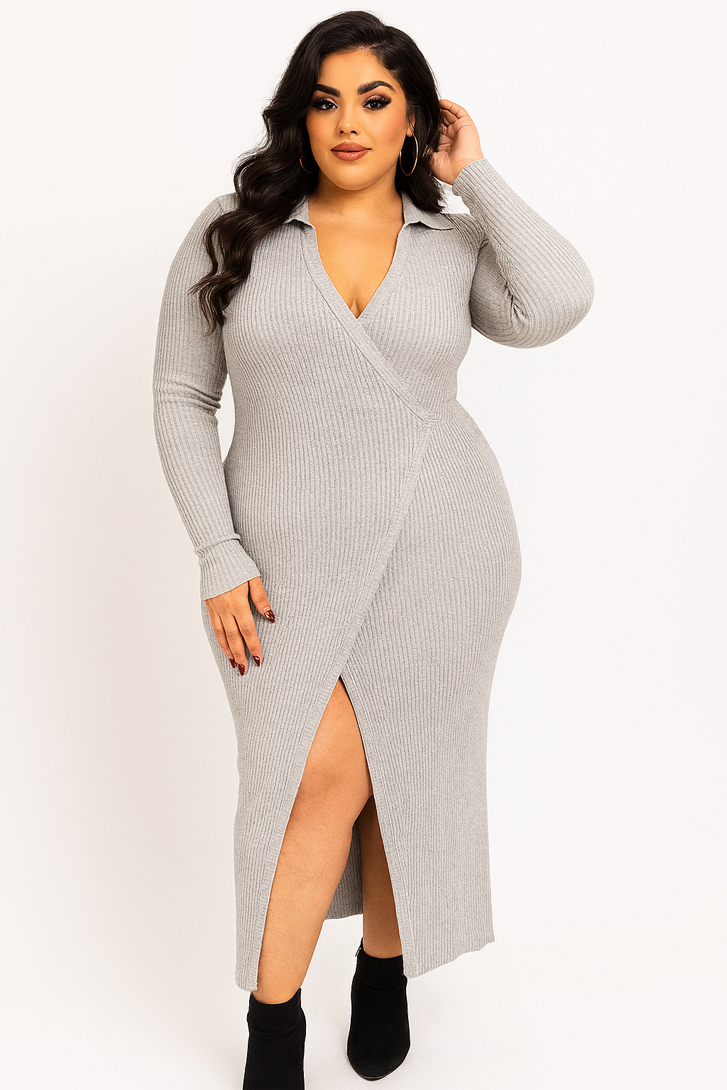 Ribbed Viscose Blend Tie Wrap Up Extra Long Knitted Dress