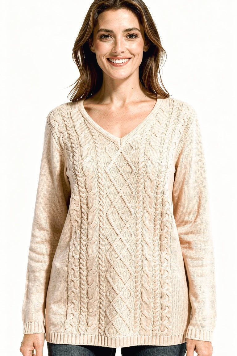 V-Cut Neckline Cable Knit Jumper