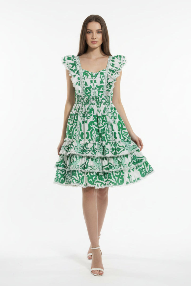 Frill Cross Neck Cut Out Back Summer Dress