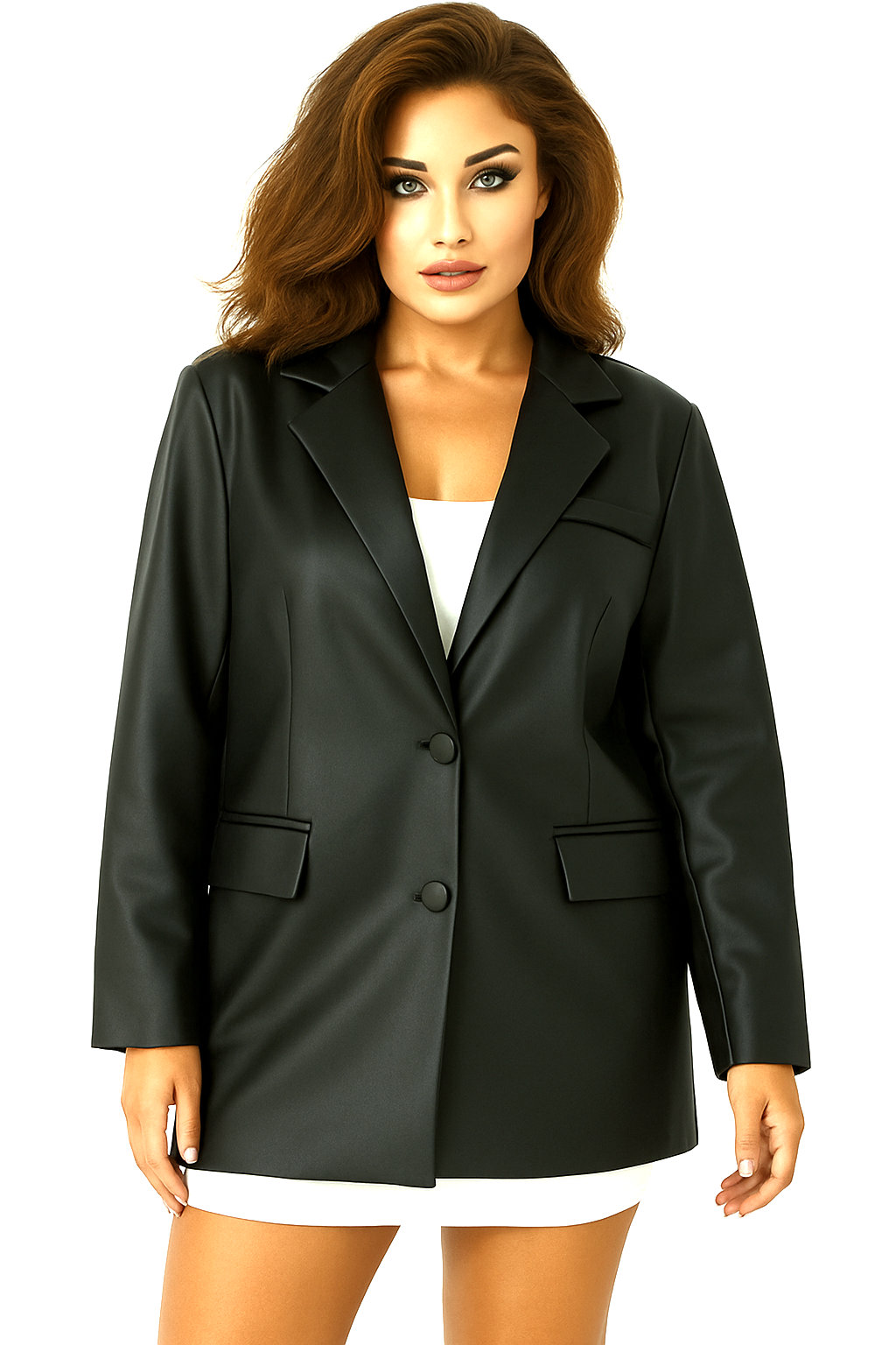 Wholesale Women's Leather Look Relaxed Fit Tailored Blazer (PACK OF 6)