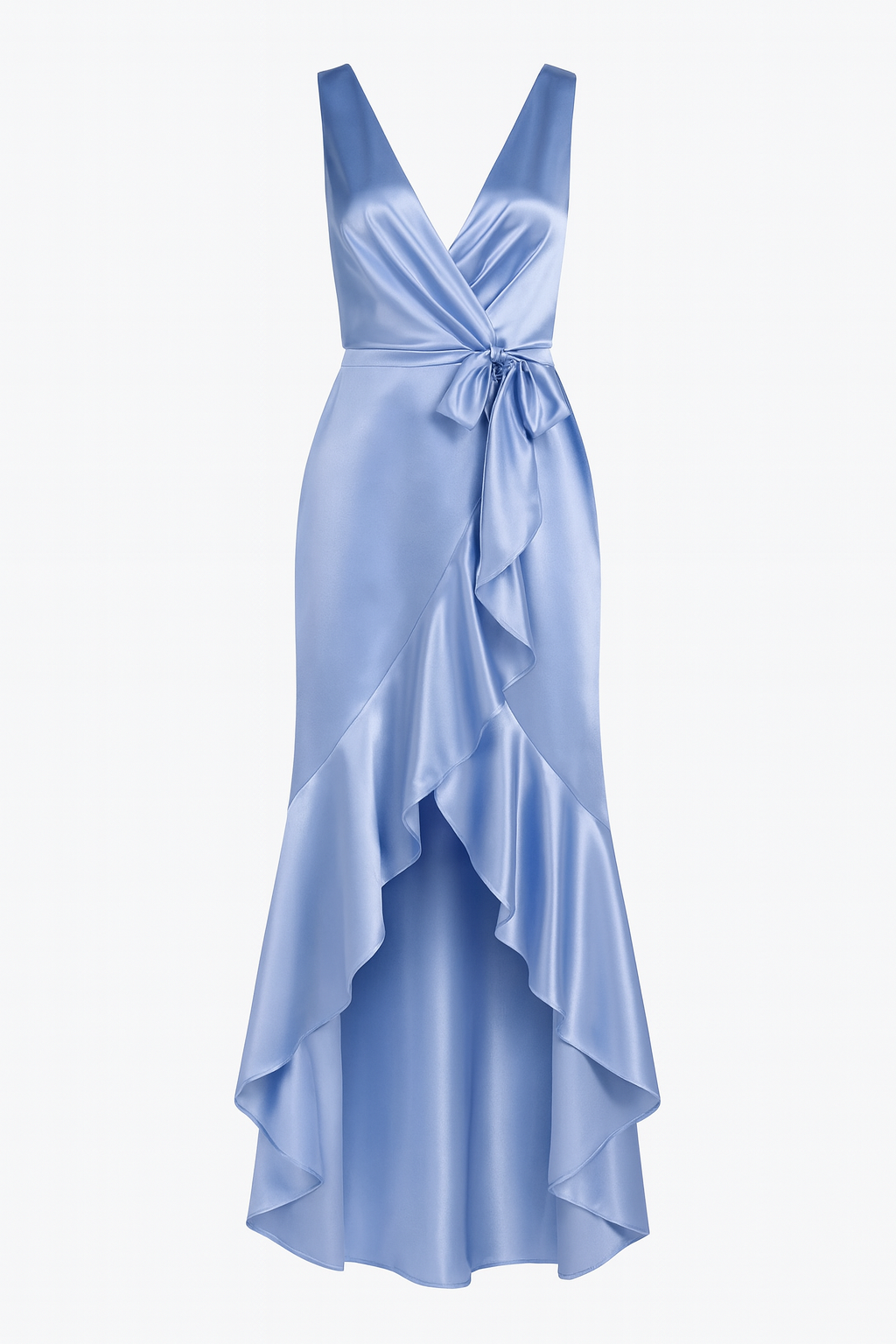Sleeveless Wrap Style Satin High Low Dress