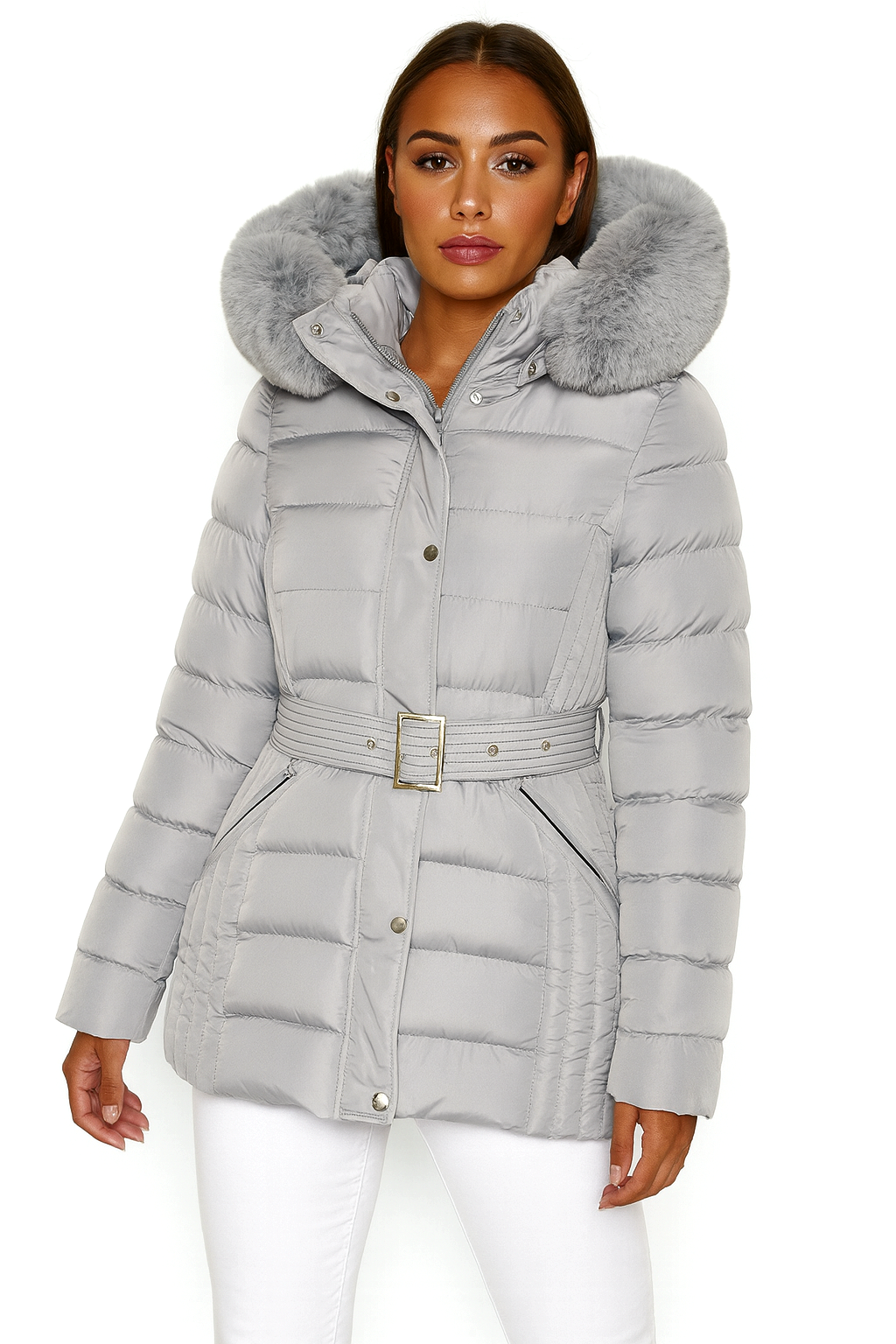 Wholesale Women's Gold Hardware Belted And Hooded Winter Jacket (PACK OF 6)