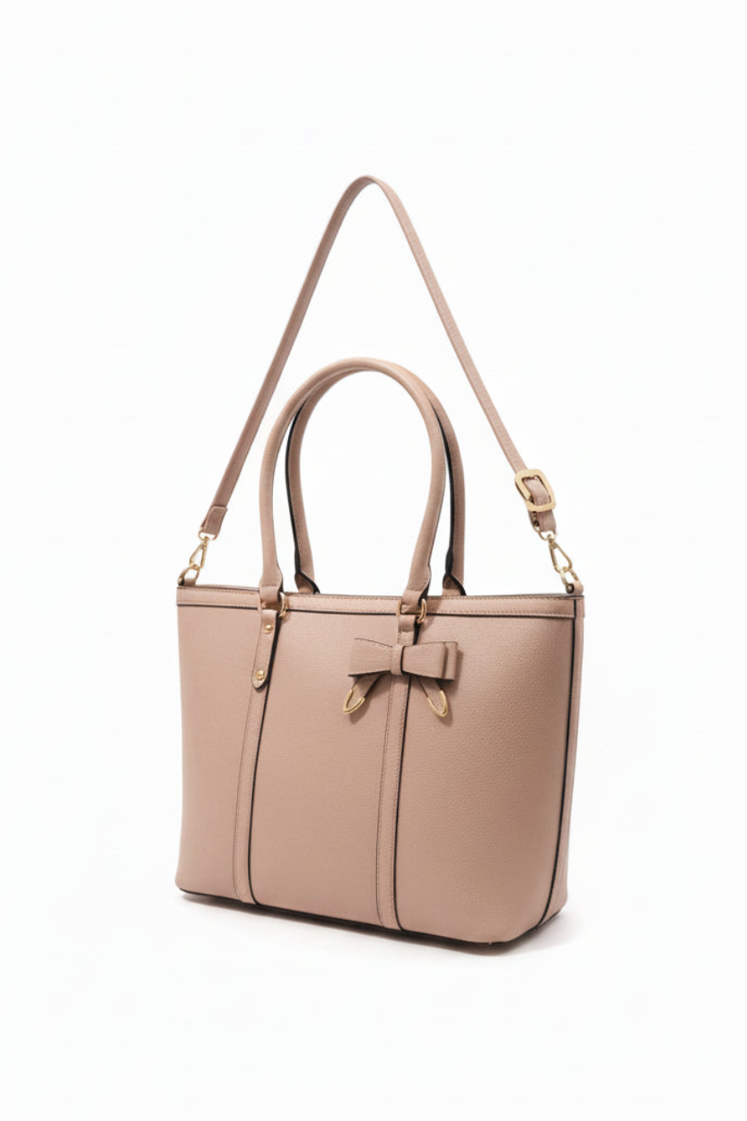 Vegan Leather Bow Detail Adjustable Strap Large Shoulder Bag