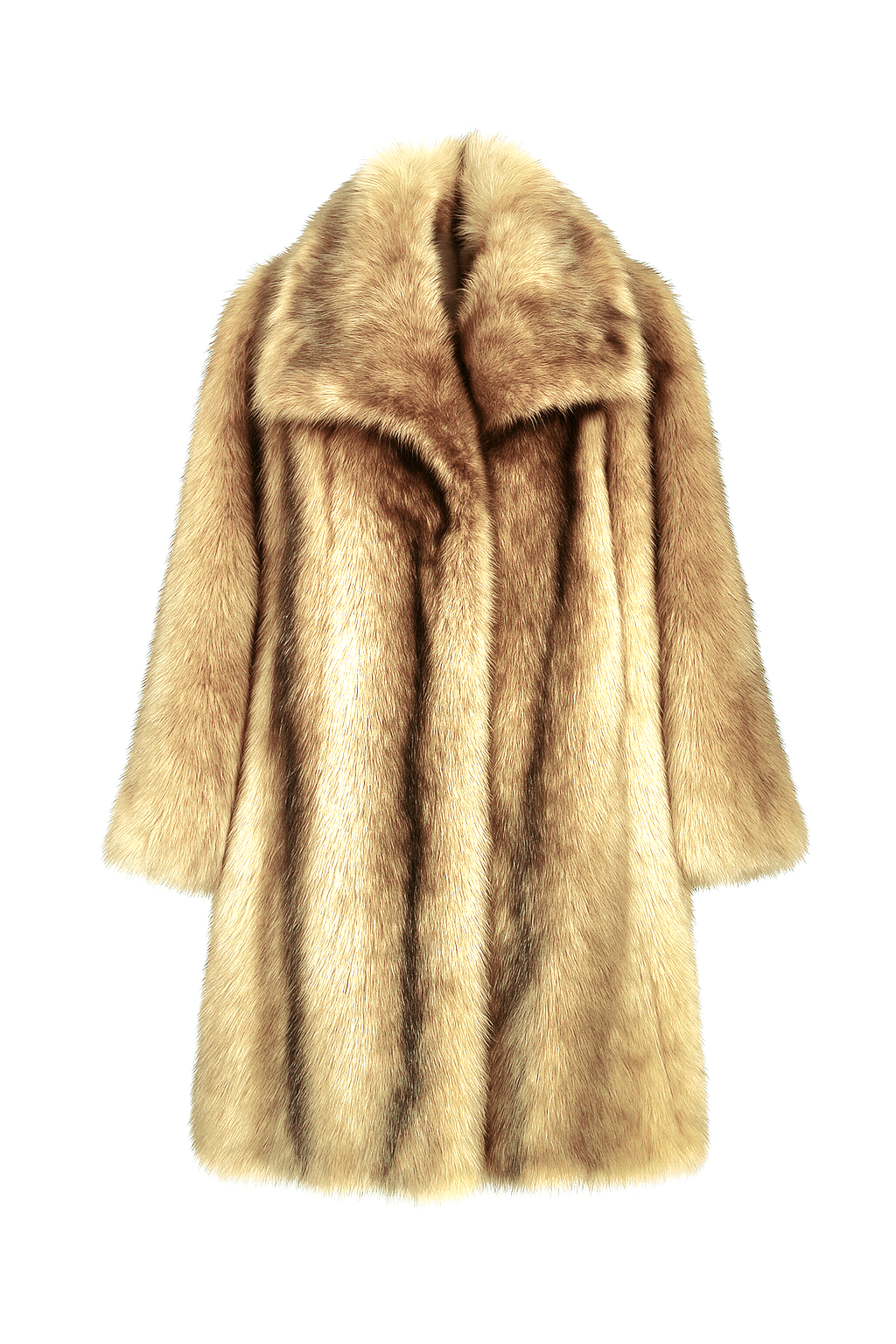 3 Tone Luxurious Knee Length Faux Fur Coat