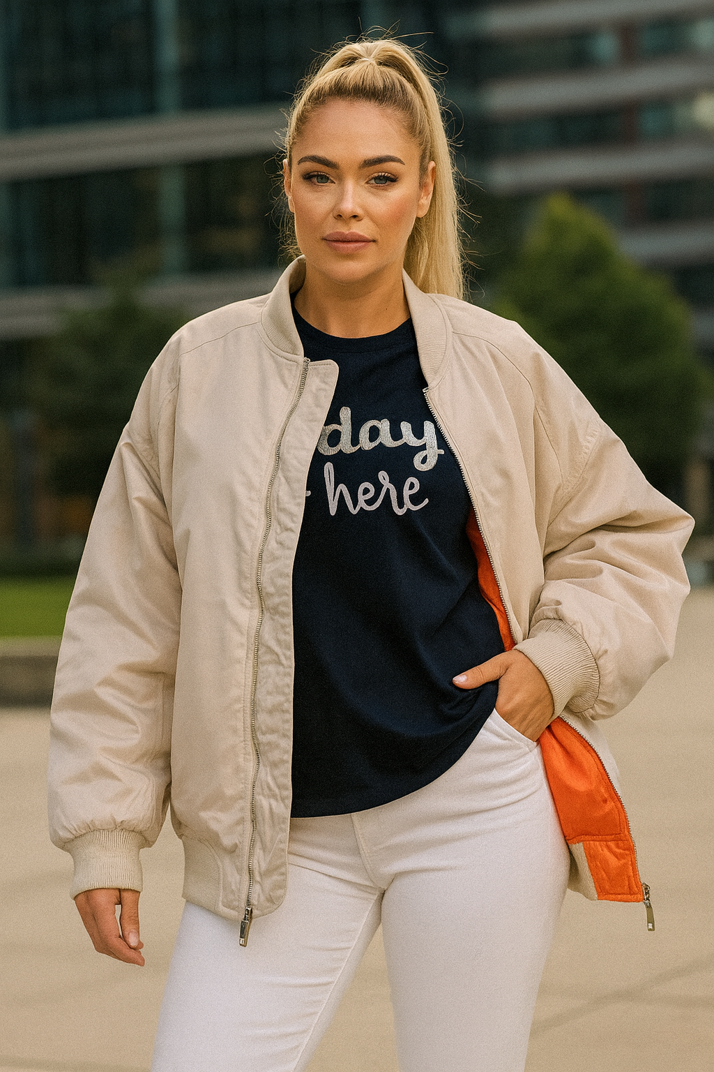 Side Zip Detail Relaxed Fit Bomber Jacket