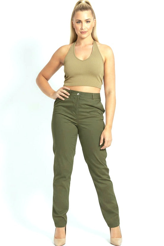 High Rise Tapered Leg Faded Slacks