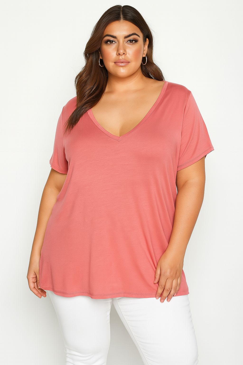 V-Neck Short Sleeve Lightweight Viscose Blend Basic T-shirt