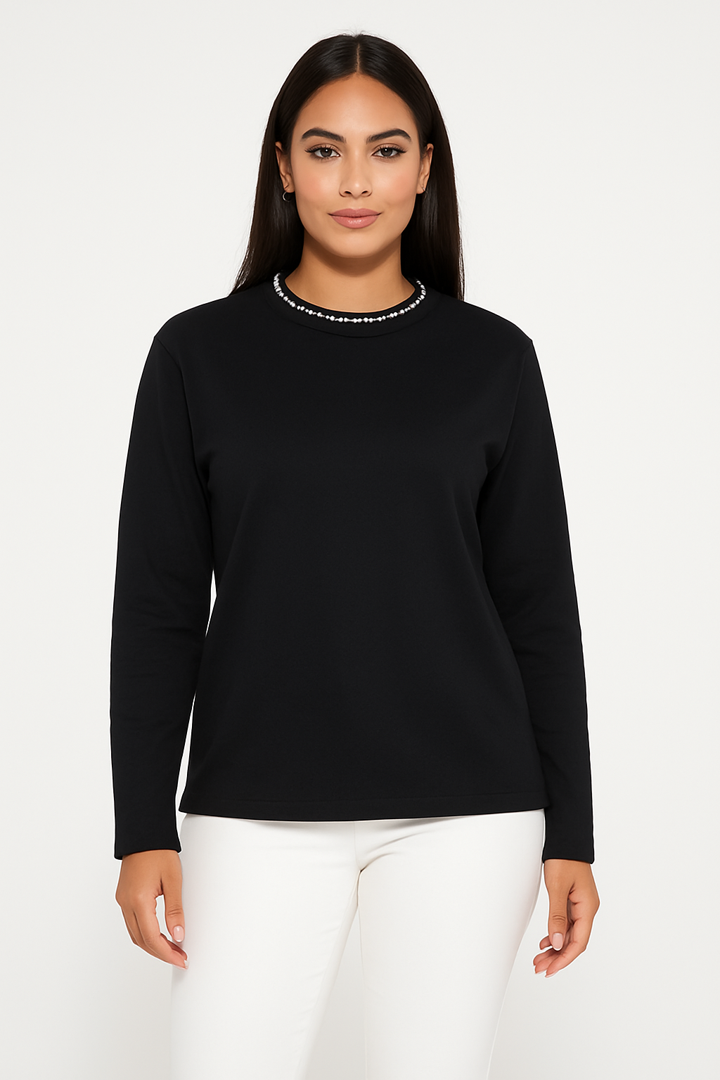 Mock Neck Relaxed Fit Cotton Sweatshirt