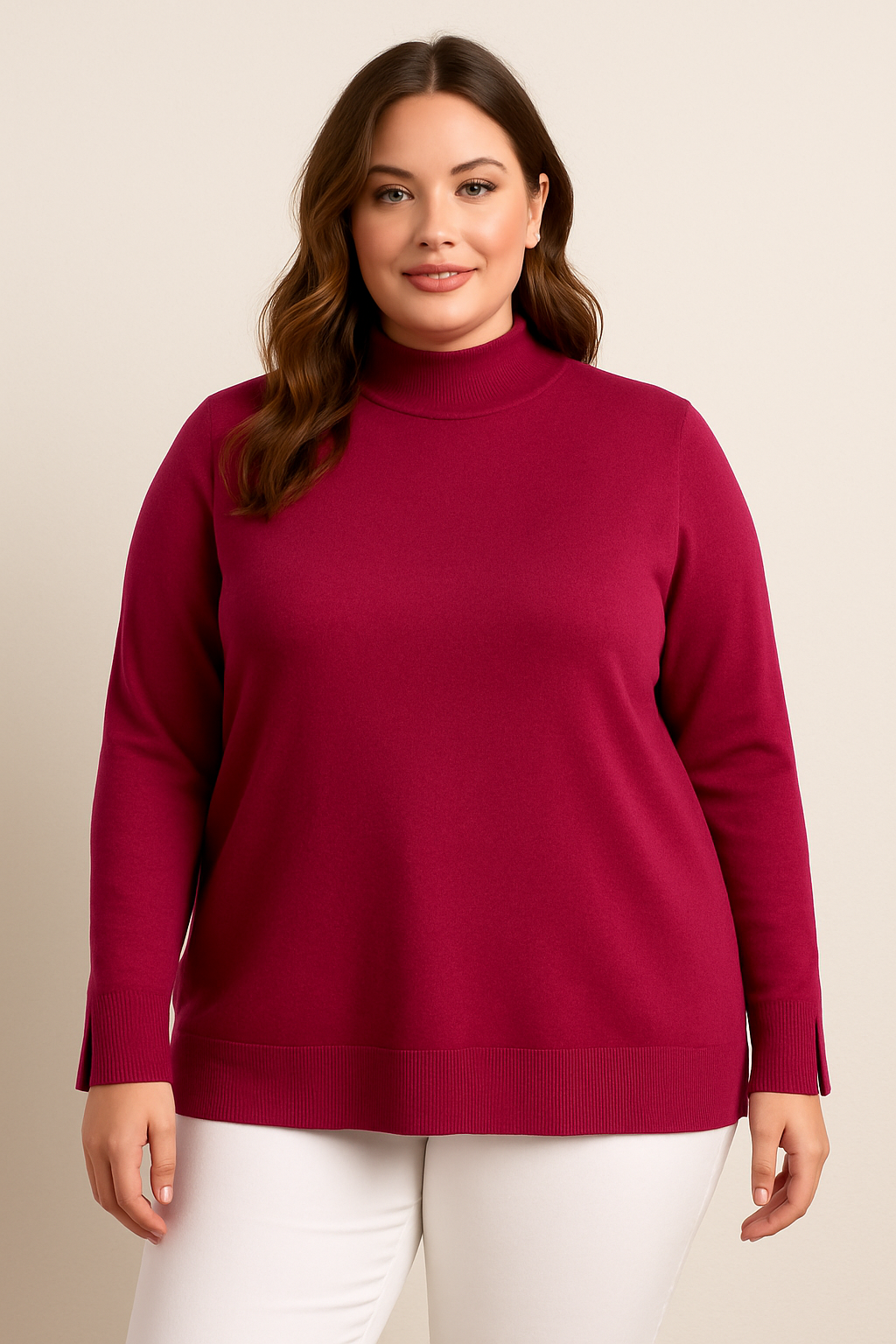 Mock Neck Viscose Blend Longline Knitted Jumper