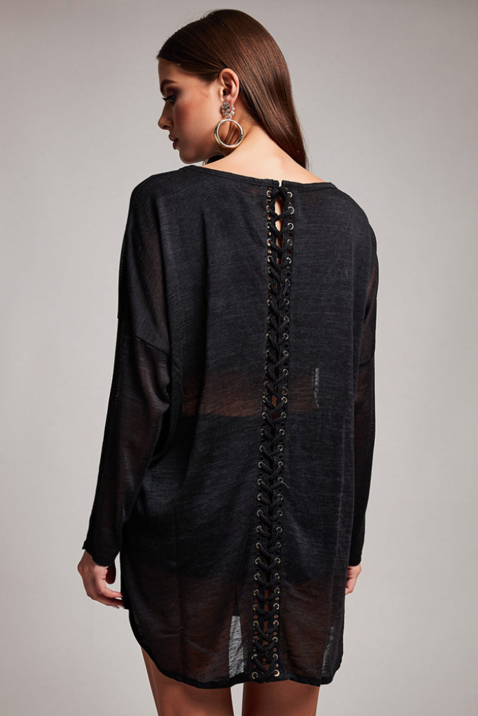 Wholesale Women's Lace Up Back Detail Long Sleeve Top (PACK OF 17)