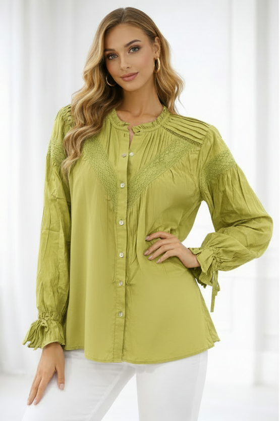 Embroidered Detail Lightweight Viscose Long Sleeve Blouse
