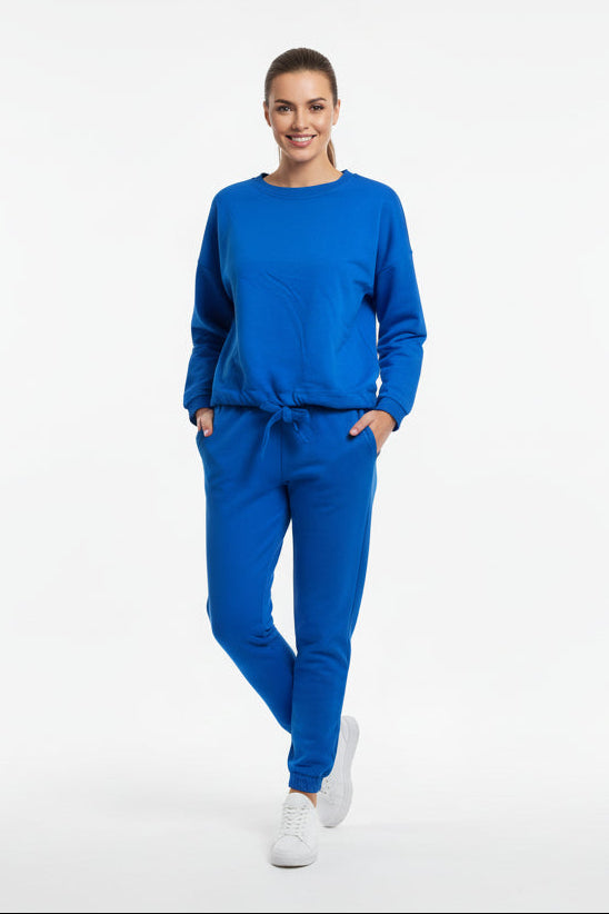 Crew Neck Tie Up Waist Sweatshirt And Joggers Tracksuit