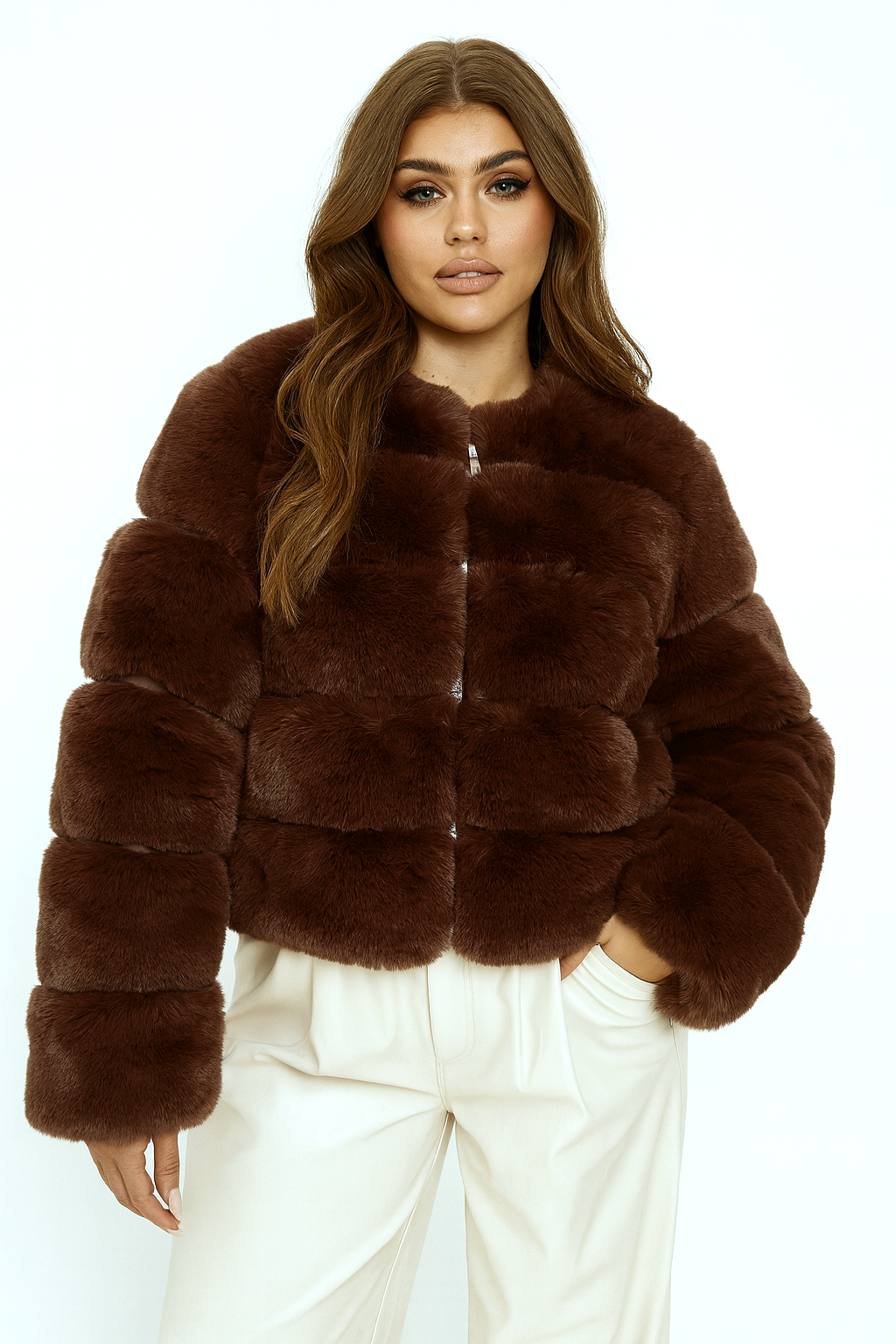Quilted Faux Fur Cropped Puffer Jacket
