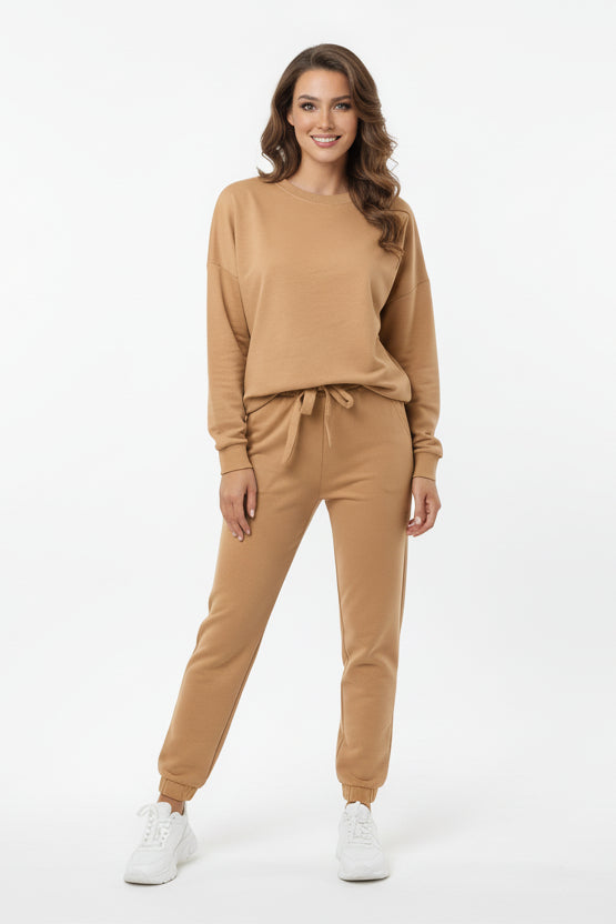 Crew Neck Tie Up Waist Sweatshirt And Joggers Tracksuit