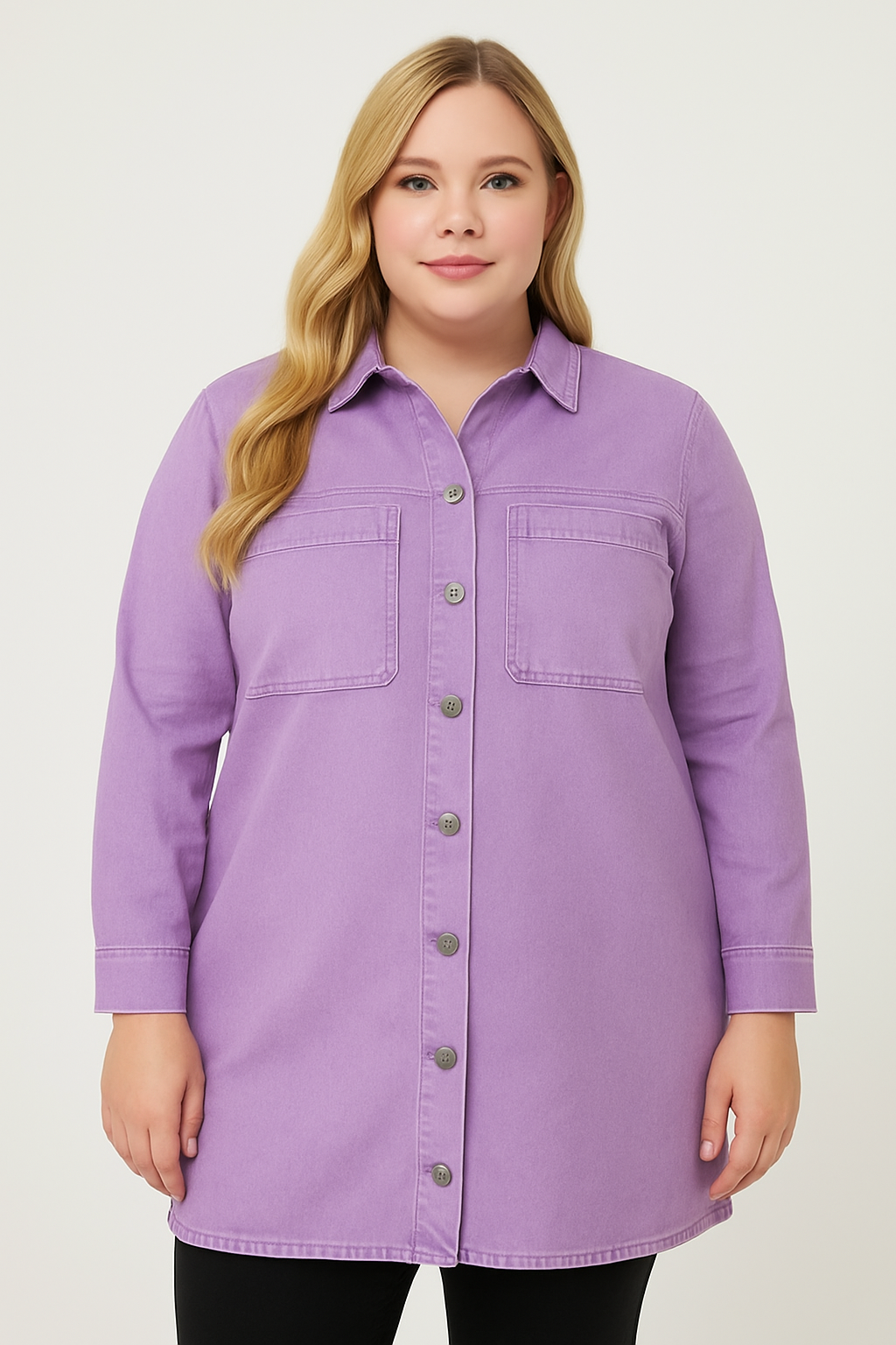 Hip Length Faded Lilac Denim Shacket